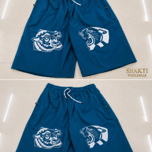 Mens Teal Animal Print Wide Shorts - Flat Lay