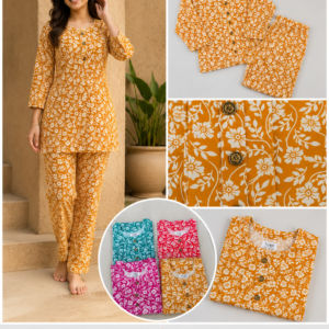 Mustard Floral Print Night Suit - 4 Colours
