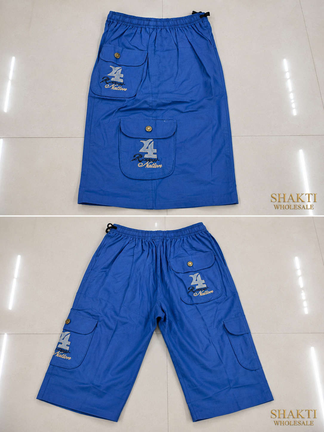 Mens Blue Cargo Capri - Flat Lay