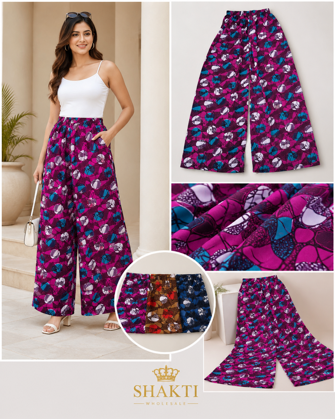 Magenta Mosaic Print Wide-Leg Palazzo - 3 Colours