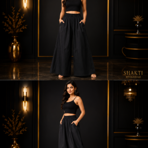Black Tiered Wide-Leg Palazzo with Pockets