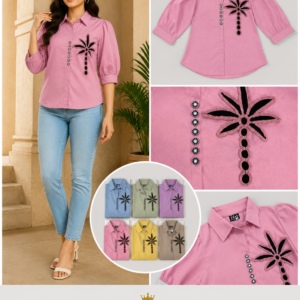 Palm Tree Embroidered Collared Shirt - 6 Colours