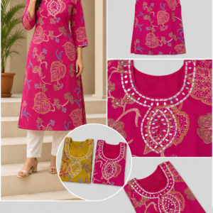 Rani Pink Mirror-Work Straight Kurti - 2 Colours