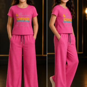 Girls Pink 'Shine' Tee & Wide-Leg Trouser Set
