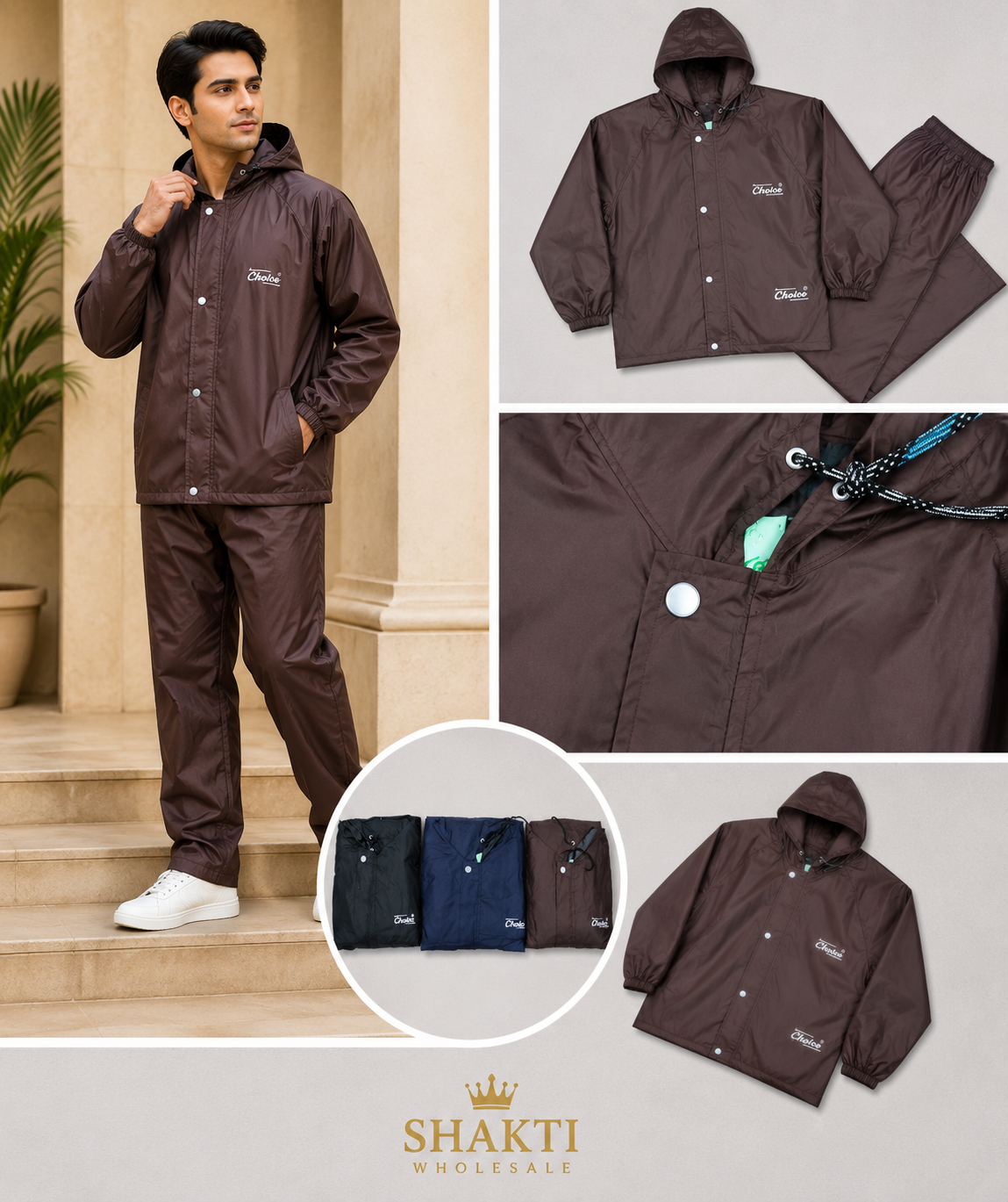 Mens Brown Hooded Rain Suit