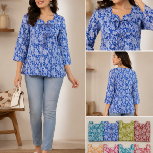 Blue Paisley Print Square-Neck Tie-Up Top - 8 Colours