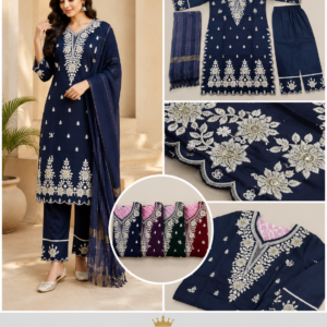 Navy Silver Embroidered Kurta, Pant & Dupatta Set - 5 Colours