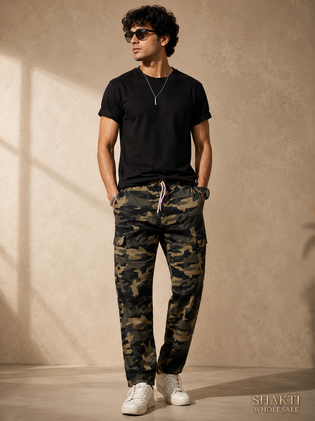 Mens Olive Camo Cargo Trousers