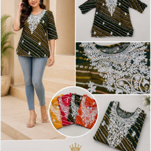 Green Lehariya Chikankari Embroidered Top - 4 Colours