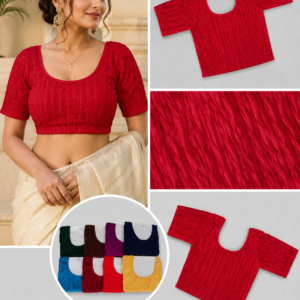 Red Crushed Texture Readymade Blouse - 8 Colours