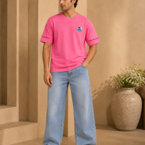 Mens Pink Slub Cotton Tee - Relaxed Fit