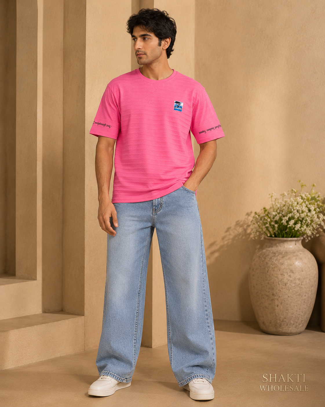Mens Pink Slub Cotton Tee - Relaxed Fit