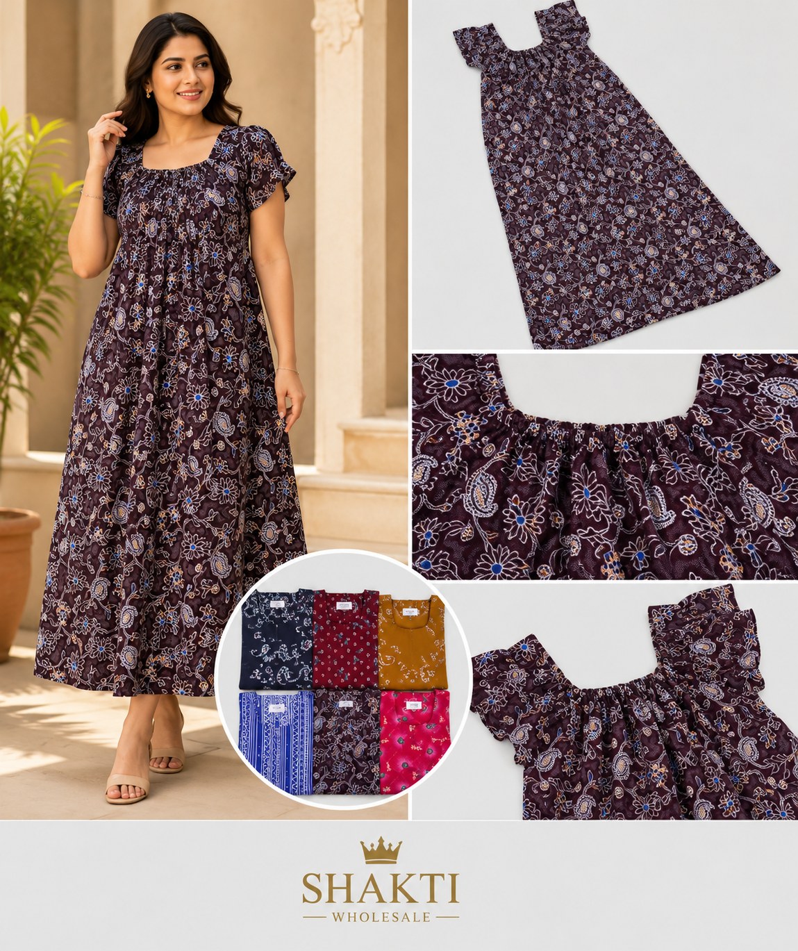 Paisley Print Flutter-Sleeve Maxi Nighty - 6 Colours