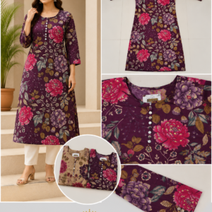 Purple Floral Print Straight Kurti - 2 Colours