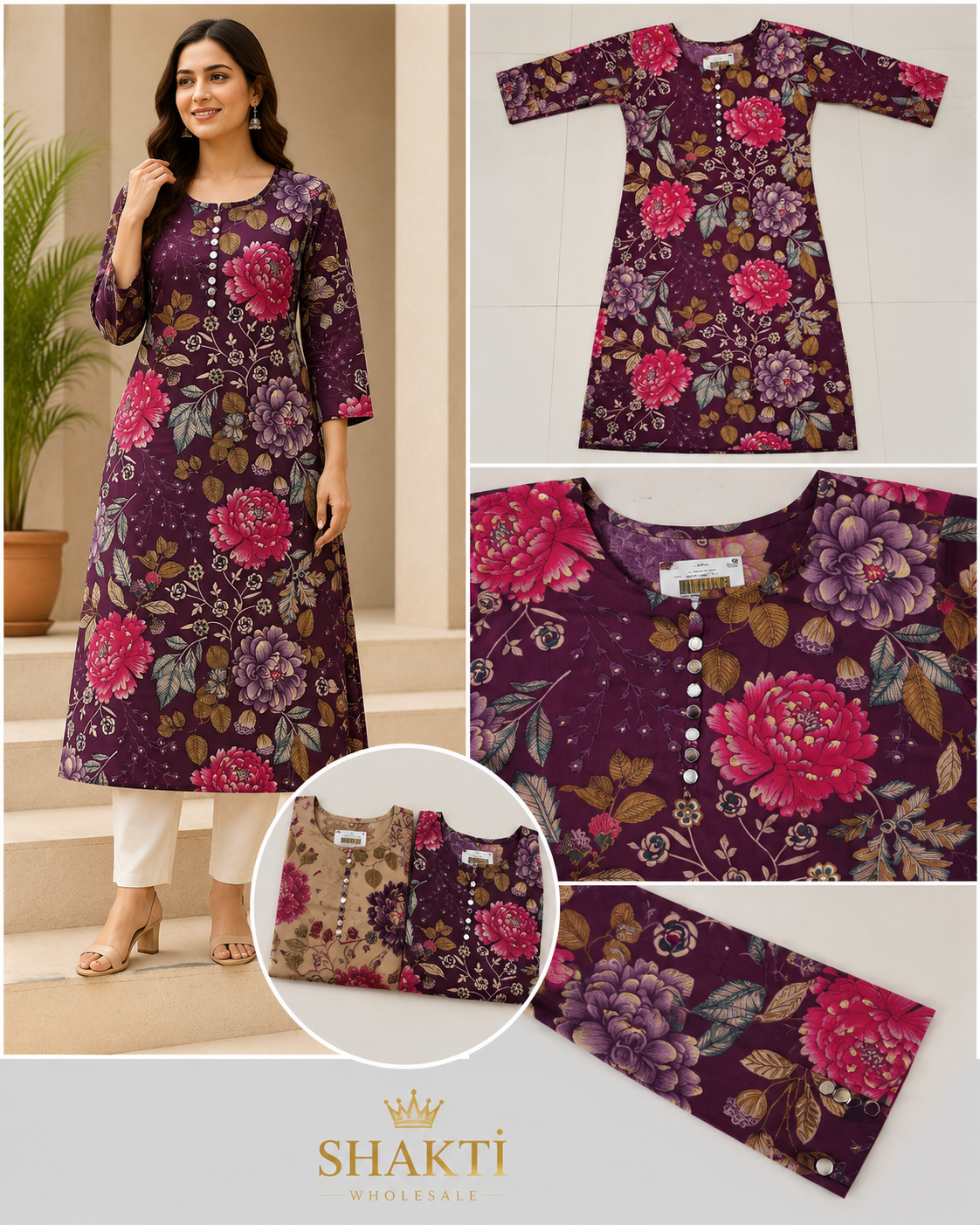 Purple Floral Print Straight Kurti - 2 Colours