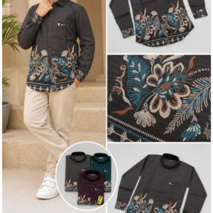 Boys Charcoal Border-Print Full-Sleeve Shirt