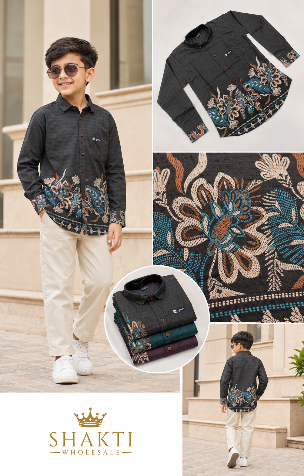 Boys Black Ornate Border-Print Shirt