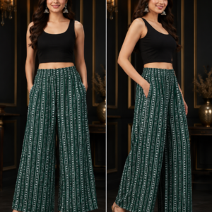 Green Bandhani Stripe Palazzo - Two Views