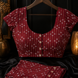 Maroon Gold Stripe Blouse with Matching Fabric