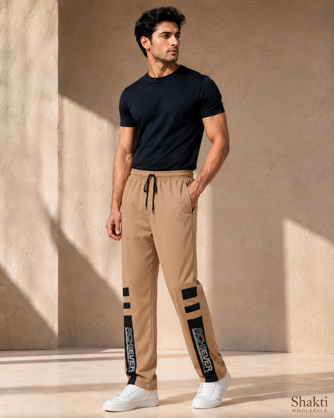 Mens Beige Panelled Track Pants