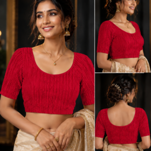 Red Crushed Texture Readymade Blouse - Detailed Views