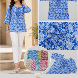 Blue Floral Square-Neck Tie-Up Top - 8 Colours