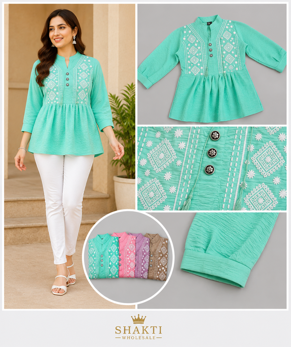 Womens Embroidered Peplum Short Kurti