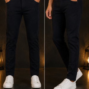 Mens Navy Slim-Fit Cotton Trousers