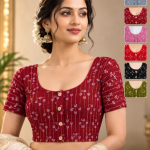 Maroon Daisy Gold Stripe Readymade Blouse - 6 Colours