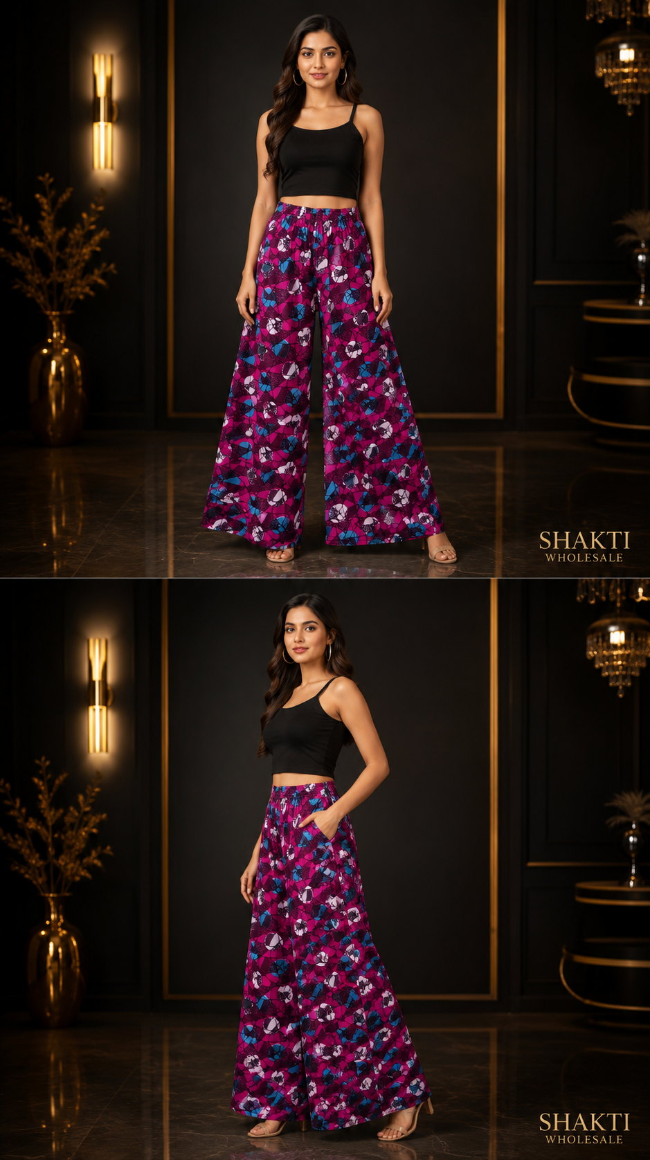 Magenta Mosaic Print Wide-Leg Palazzo - Two Views
