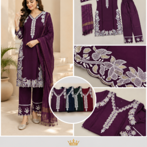 Purple Cutwork Embroidered Kurta, Pant & Dupatta Set - 5 Colours