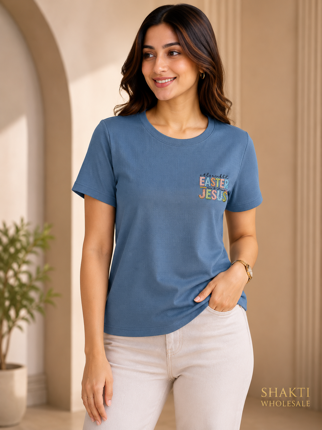Denim Blue 'Celebrate Easter' Embroidered Tee