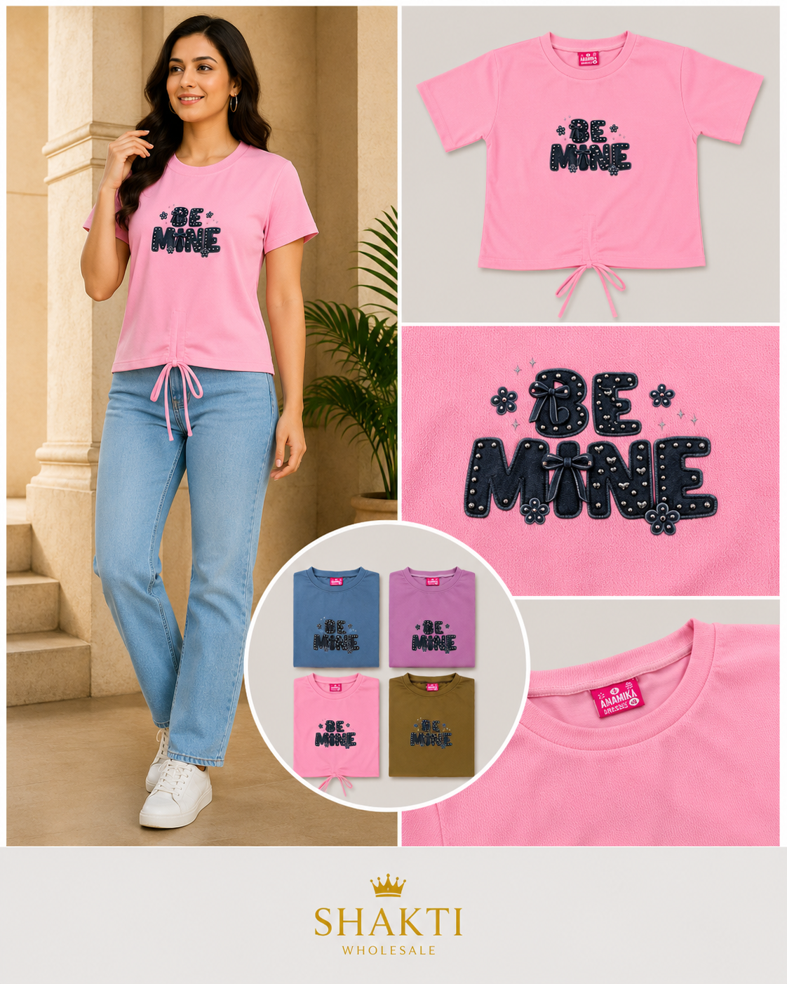 'Be Mine' Studded Drawstring Tee - 4 Colours