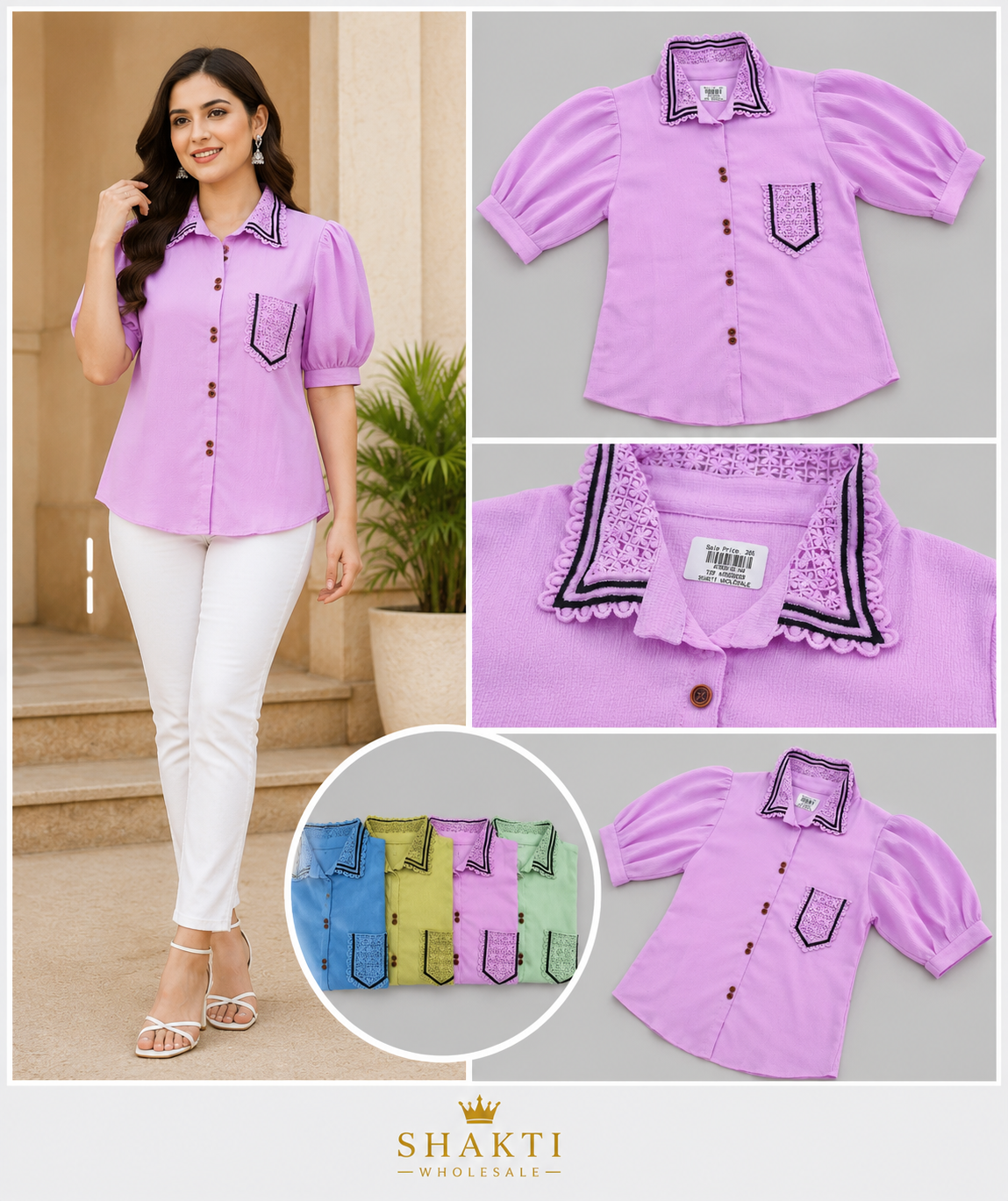 Lace-Collar Button-Down Shirt - 4 Colours