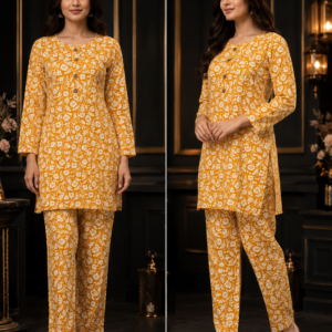 Mustard Floral Night Suit - Two Views