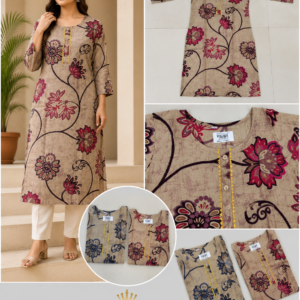 Beige Batik Floral Print Straight Kurti - 2 Colours