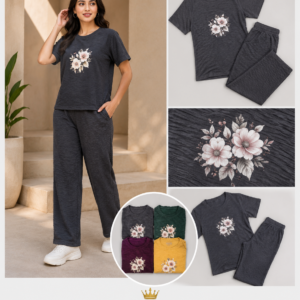 Charcoal Floral Print Lounge Co-ord Set - 4 Colours