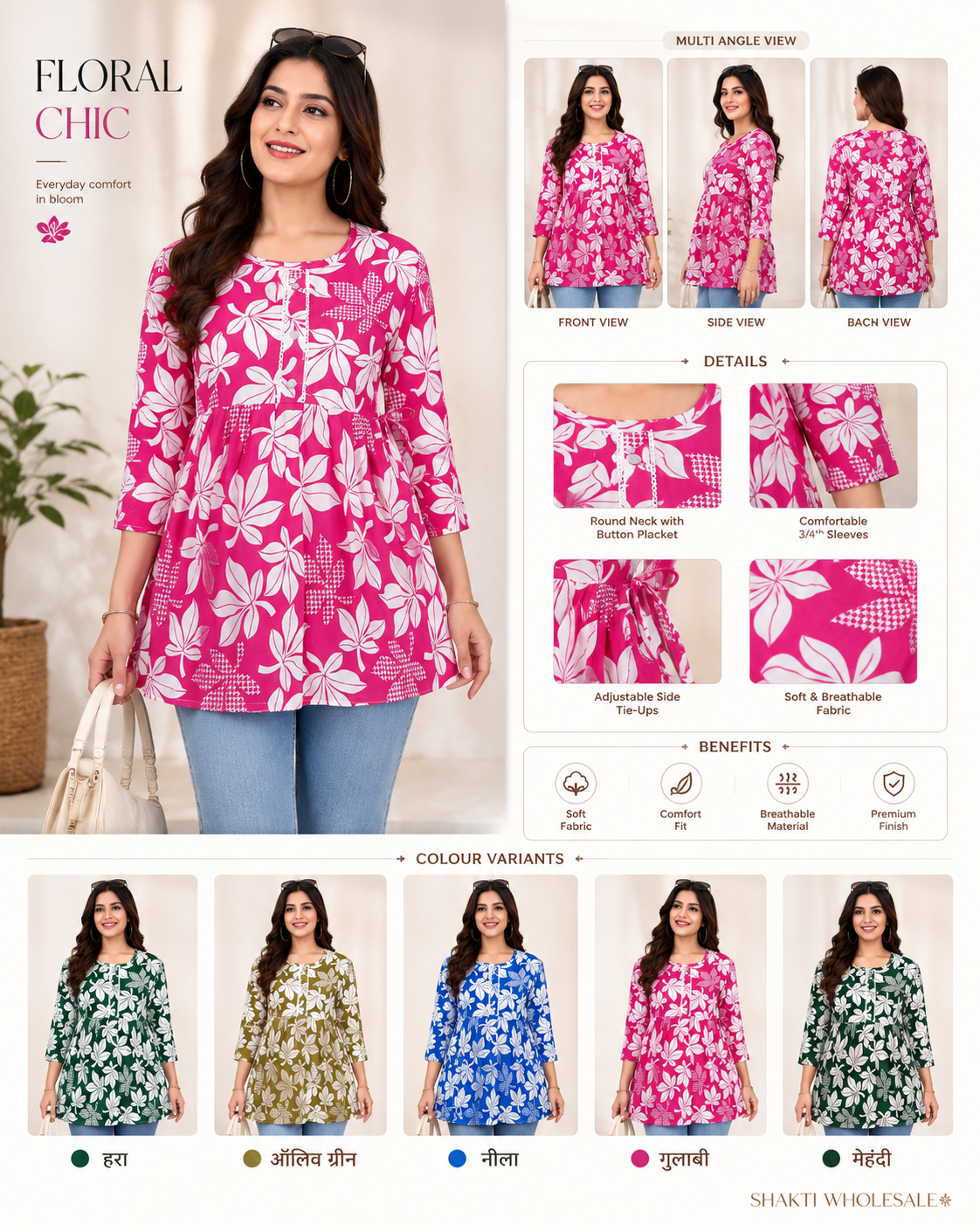 Floral Chic Peplum Top - 5 Colours