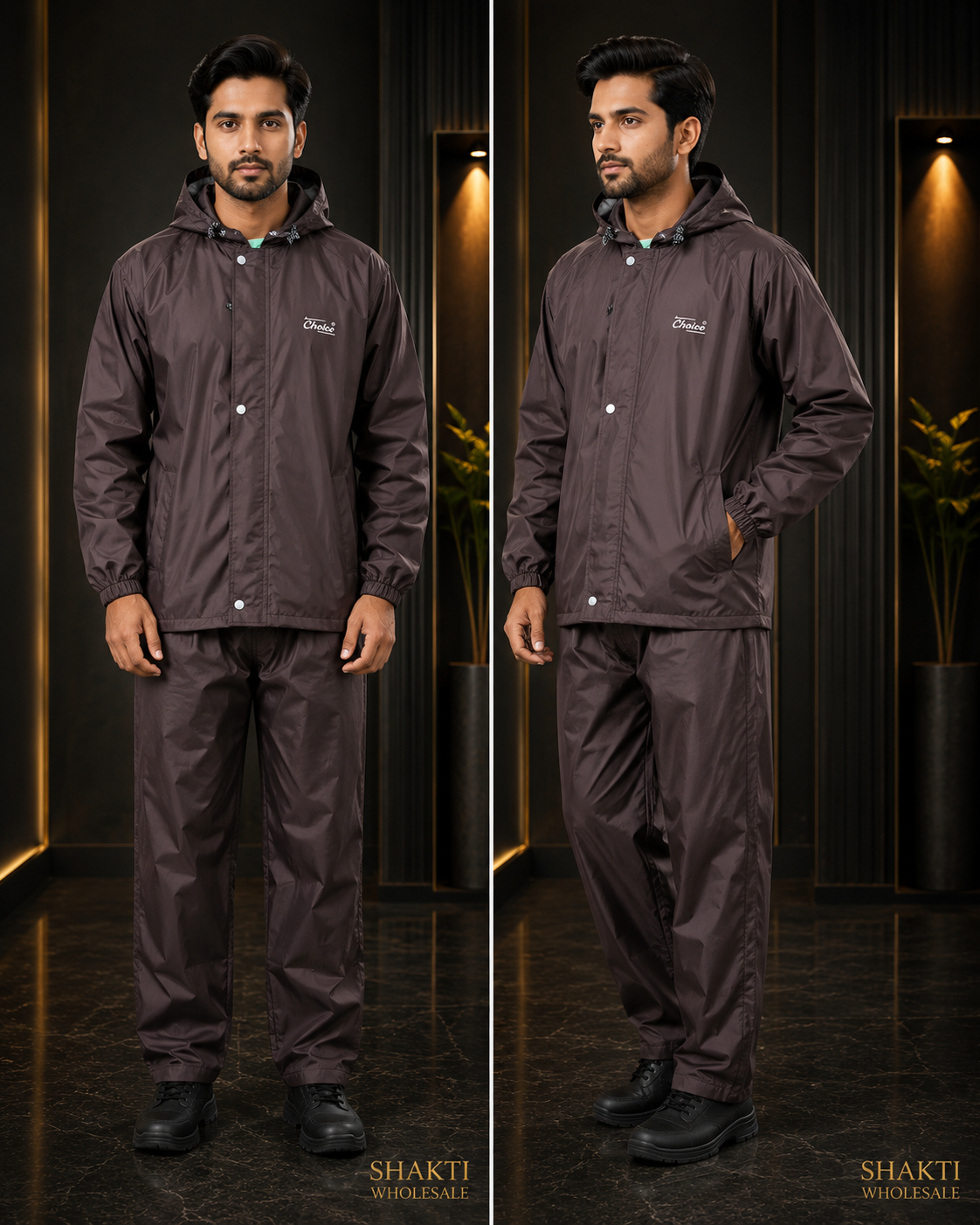 Mens Brown Rain Suit - Two Views
