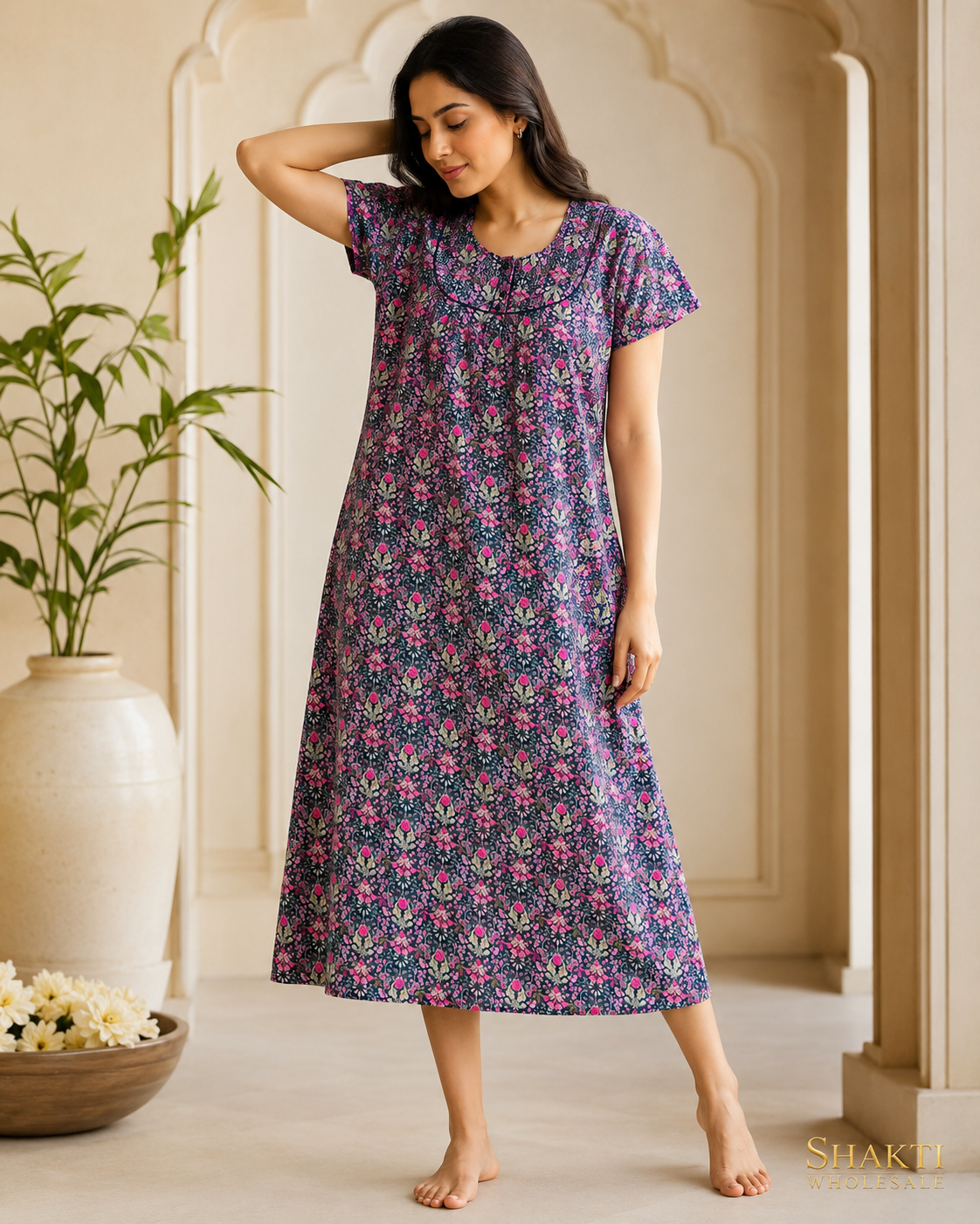 Navy Ditsy Floral A-Line Midi Nighty