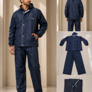 Mens Navy Rain Suit with Reflective Piping