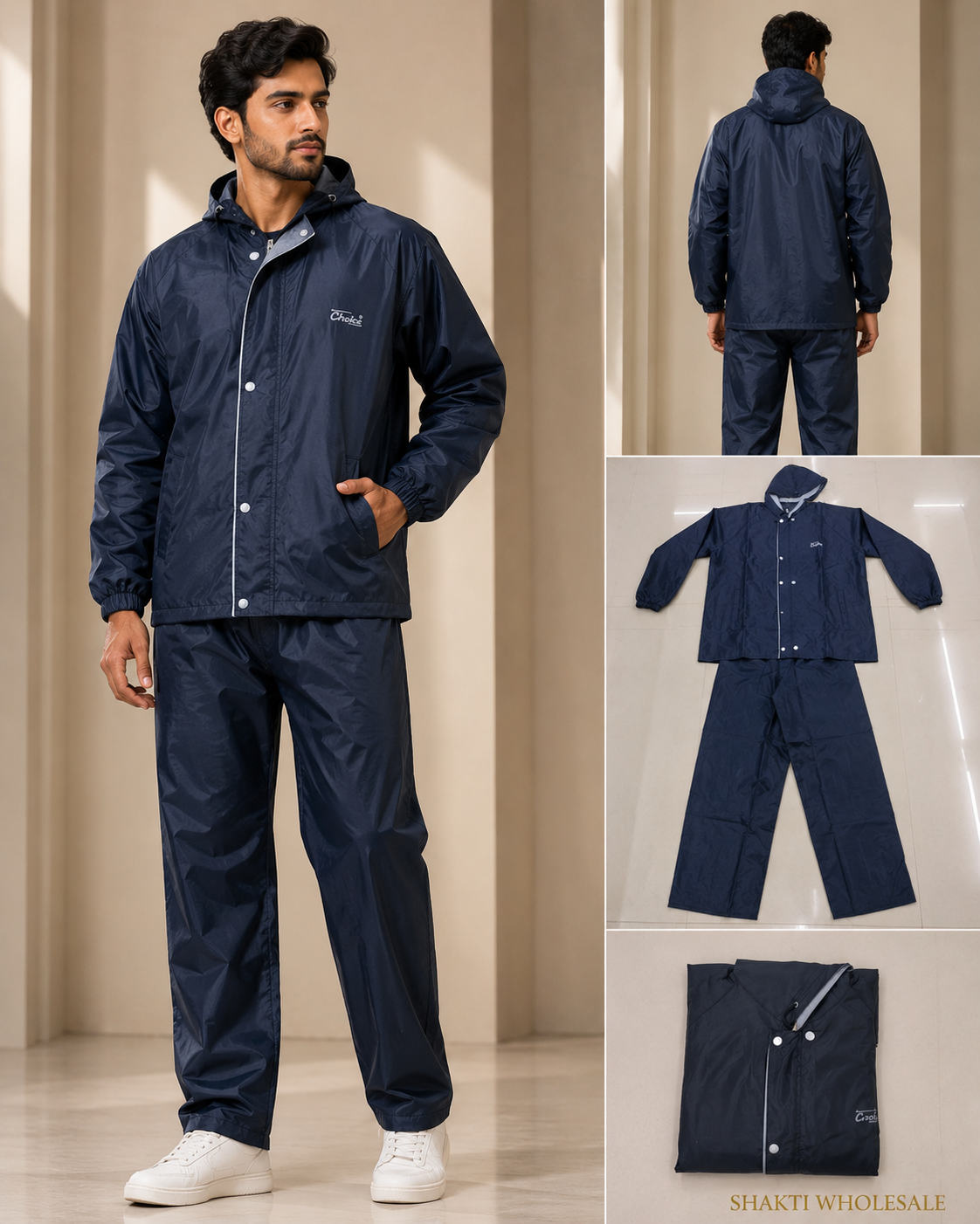 Mens Navy Rain Suit with Reflective Piping