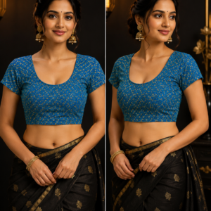 Blue Gold Bandhani Print Readymade Blouse