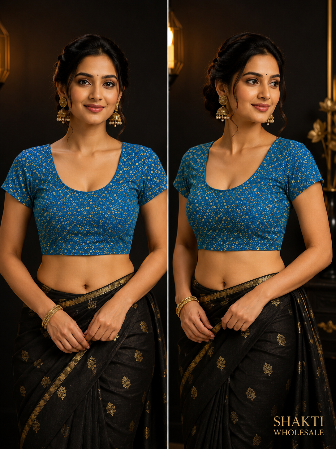 Blue Gold Bandhani Print Readymade Blouse