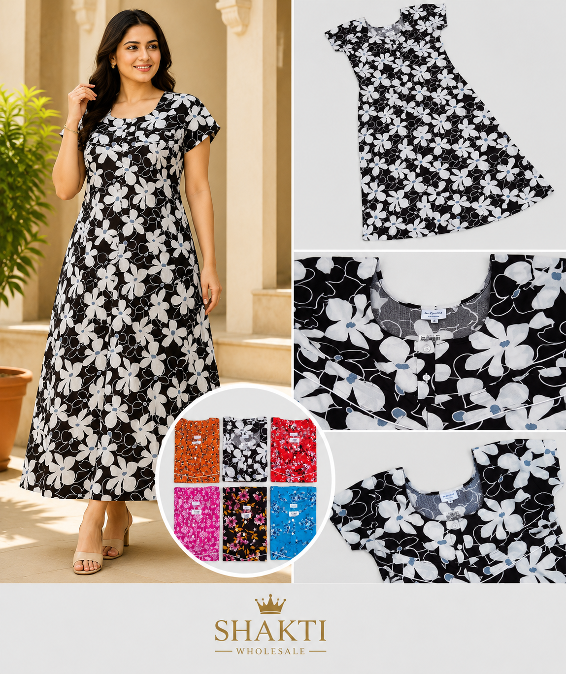 Black & White Daisy A-Line Maxi Nighty - 6 Colours
