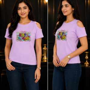 Lilac Cold-Shoulder Slogan Tee - Two Views