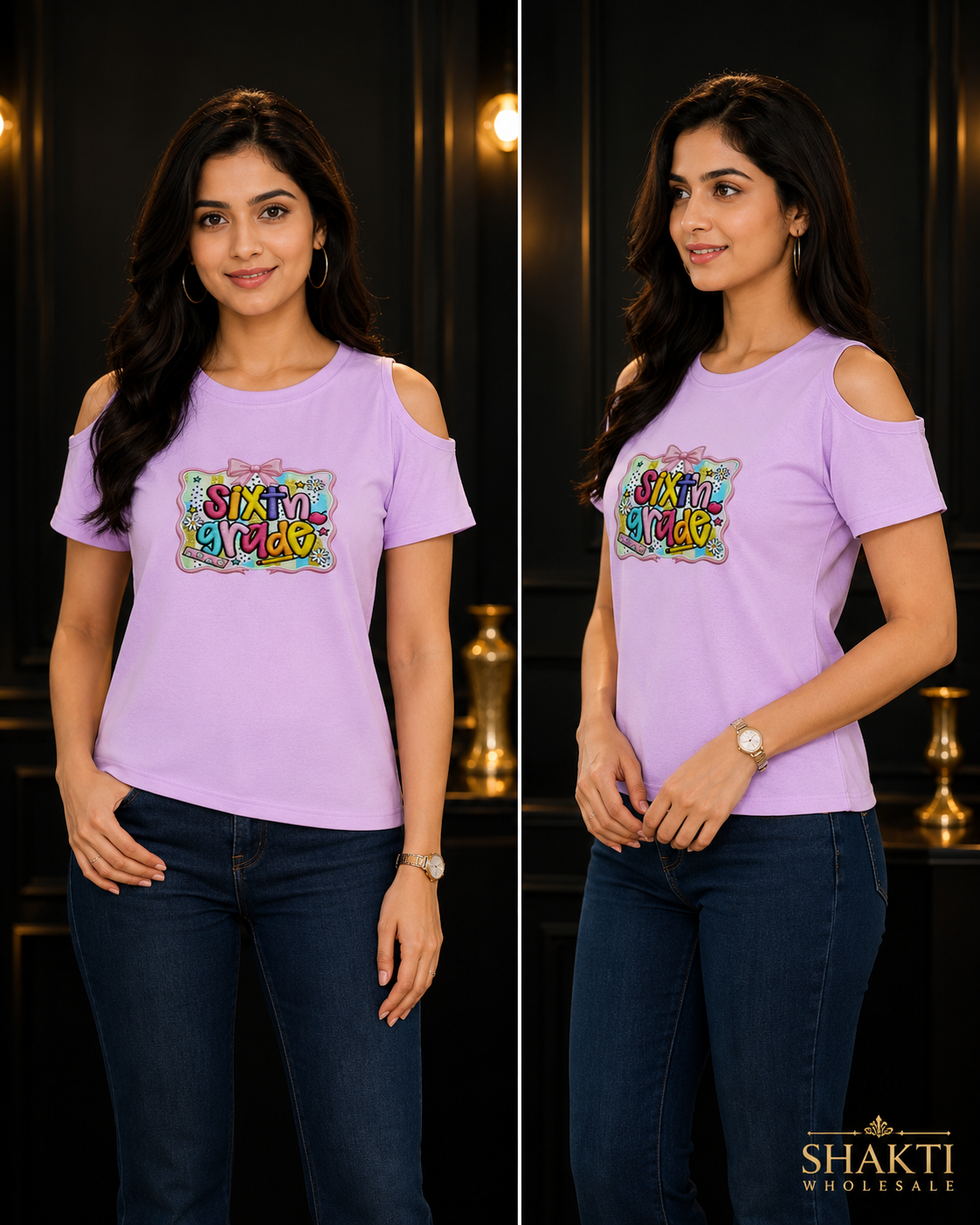 Lilac Cold-Shoulder Slogan Tee - Two Views