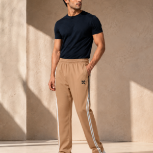 Mens Beige Twin-Stripe Track Pants