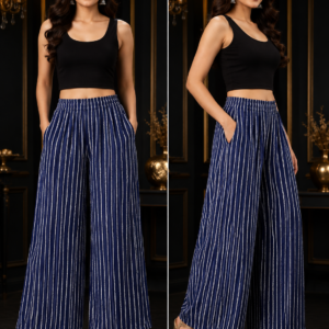 Navy Sequin Stripe Wide-Leg Palazzo