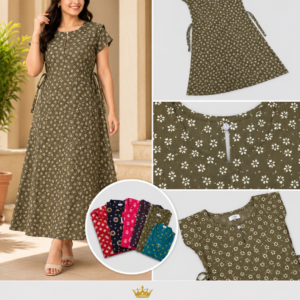 Olive Bandhani Floral A-Line Maxi Nighty - 6 Colours